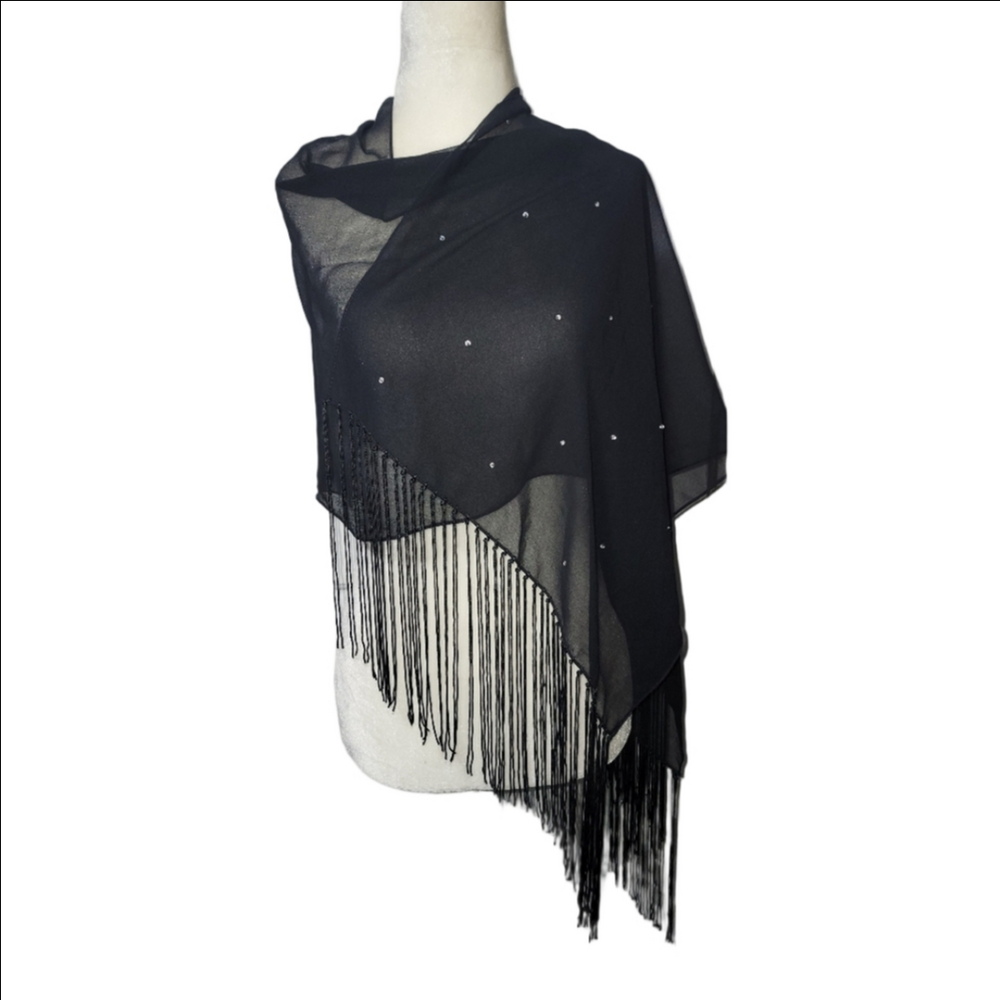 Vintage BAAR & BEARDS Beaded and Fringed Formal Wrap Shawl Scarf Cocktail